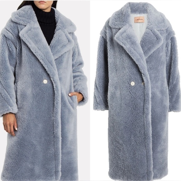 Yves Salomon WOOL TEDDY COAT IN BLUE - Picture 1 of 7